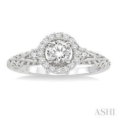 5/8 ctw Diamond Engagement Ring with 3/8 ct Round Cut Center Stone in 14K White Gold 5/8 ctw Diamond Engagement Ring with 3/8 ct Round Cut Center Stone in 14K White Gold