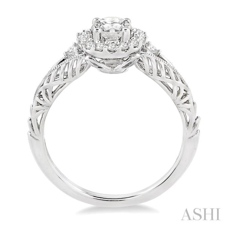 5/8 ctw Diamond Engagement Ring with 3/8 ct Round Cut Center Stone in 14K White Gold 5/8 ctw Diamond Engagement Ring with 3/8 ct Round Cut Center Stone in 14K White Gold