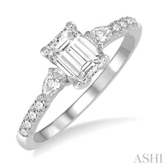 7/8 ctw Pear & Round Cut Diamond Engagement Ring With 1/2 ct Emerald Cut Center Stone in 14K White Gold 7/8 ctw Pear & Round Cut Diamond Engagement Ring With 1/2 ct Emerald Cut Center Stone in 14K White Gold