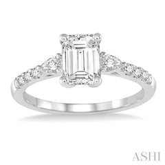 7/8 ctw Pear & Round Cut Diamond Engagement Ring With 1/2 ct Emerald Cut Center Stone in 14K White Gold 7/8 ctw Pear & Round Cut Diamond Engagement Ring With 1/2 ct Emerald Cut Center Stone in 14K White Gold
