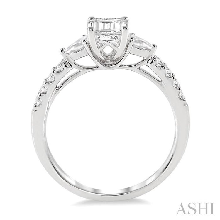 7/8 ctw Pear & Round Cut Diamond Engagement Ring With 1/2 ct Emerald Cut Center Stone in 14K White Gold 7/8 ctw Pear & Round Cut Diamond Engagement Ring With 1/2 ct Emerald Cut Center Stone in 14K White Gold