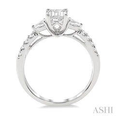 7/8 ctw Pear & Round Cut Diamond Engagement Ring With 1/2 ct Emerald Cut Center Stone in 14K White Gold 7/8 ctw Pear & Round Cut Diamond Engagement Ring With 1/2 ct Emerald Cut Center Stone in 14K White Gold