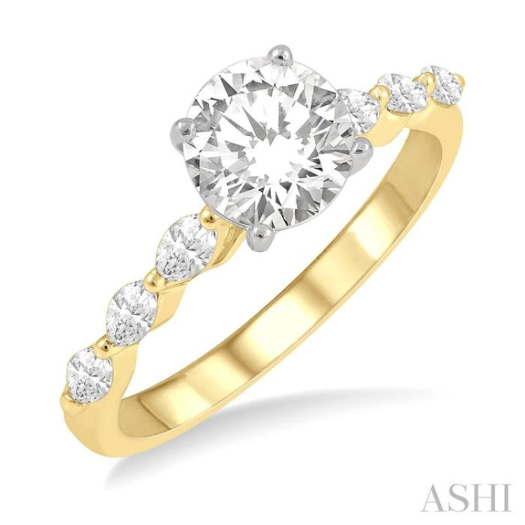 3/8 Ctw Round Shape Marquise Cut Semi-Mount Engagement Ring in 14K Yellow and White Gold 3/8 Ctw Round Shape Marquise Cut Semi-Mount Engagement Ring in 14K Yellow and White Gold