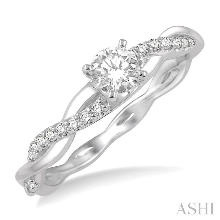 1/3 Ctw Round Center Diamond Twisted Ladies Engagement Ring with 1/4 Ct Round Cut Center Stone in 14K White Gold 1/3 Ctw Round Center Diamond Twisted Ladies Engagement Ring with 1/4 Ct Round Cut Center Stone in 14K White Gold
