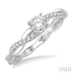 1/3 Ctw Round Center Diamond Twisted Ladies Engagement Ring with 1/4 Ct Round Cut Center Stone in 14K White Gold 1/3 Ctw Round Center Diamond Twisted Ladies Engagement Ring with 1/4 Ct Round Cut Center Stone in 14K White Gold