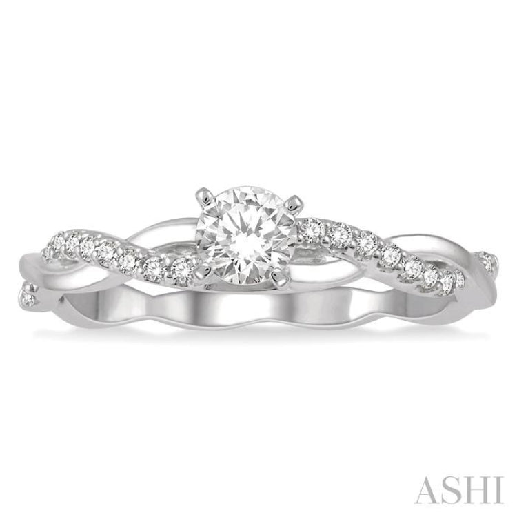 1/3 Ctw Round Center Diamond Twisted Ladies Engagement Ring with 1/4 Ct Round Cut Center Stone in 14K White Gold 1/3 Ctw Round Center Diamond Twisted Ladies Engagement Ring with 1/4 Ct Round Cut Center Stone in 14K White Gold