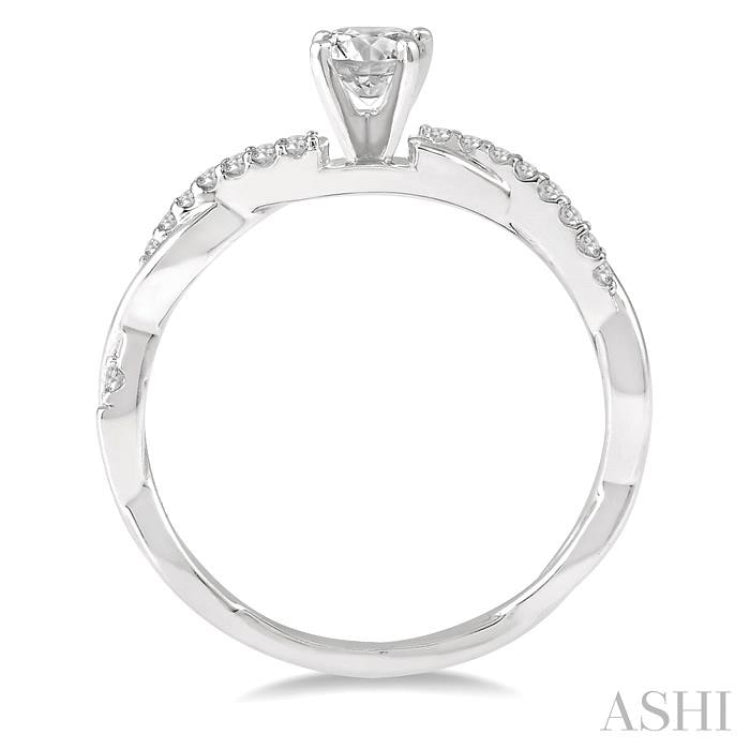 1/3 Ctw Round Center Diamond Twisted Ladies Engagement Ring with 1/4 Ct Round Cut Center Stone in 14K White Gold 1/3 Ctw Round Center Diamond Twisted Ladies Engagement Ring with 1/4 Ct Round Cut Center Stone in 14K White Gold