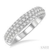 1/2 Ctw Triple Row Pave Set Round Cut Diamond Wedding Band in 14K White Gold