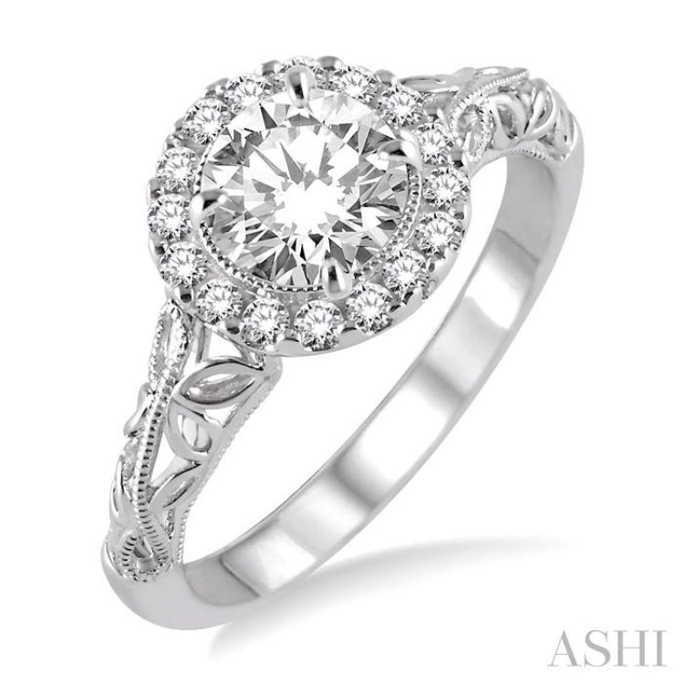 5/8 ctw Diamond Engagement Ring with 3/8 ct Round Cut Center Stone in 14K White Gold 5/8 ctw Diamond Engagement Ring with 3/8 ct Round Cut Center Stone in 14K White Gold