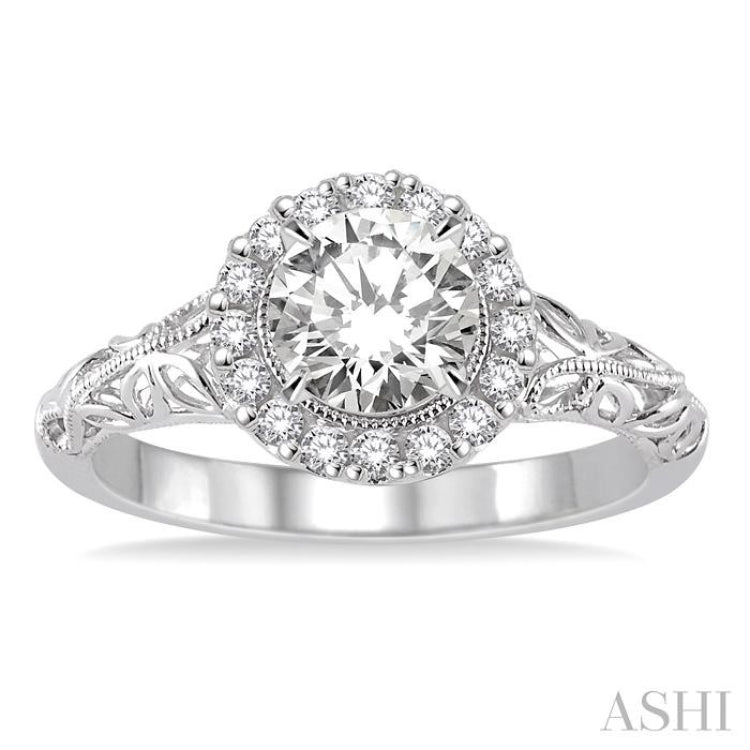 5/8 ctw Diamond Engagement Ring with 3/8 ct Round Cut Center Stone in 14K White Gold 5/8 ctw Diamond Engagement Ring with 3/8 ct Round Cut Center Stone in 14K White Gold
