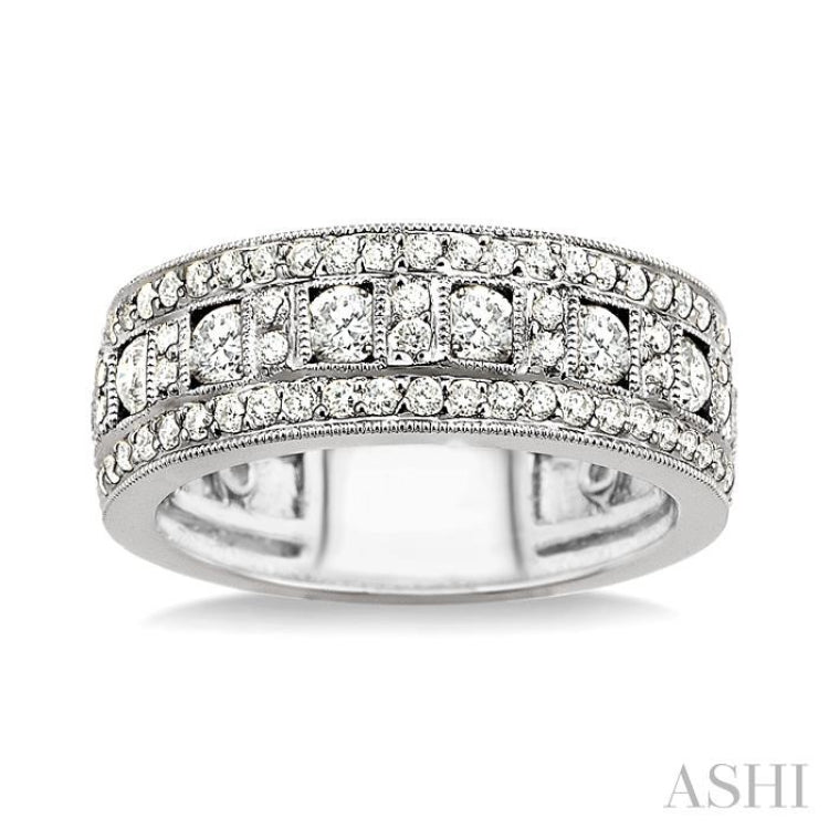 1 1/10 Ctw Channel Round Cut Diamond Wedding Band in 14K White Gold 1 1/10 Ctw Channel Round Cut Diamond Wedding Band in 14K White Gold