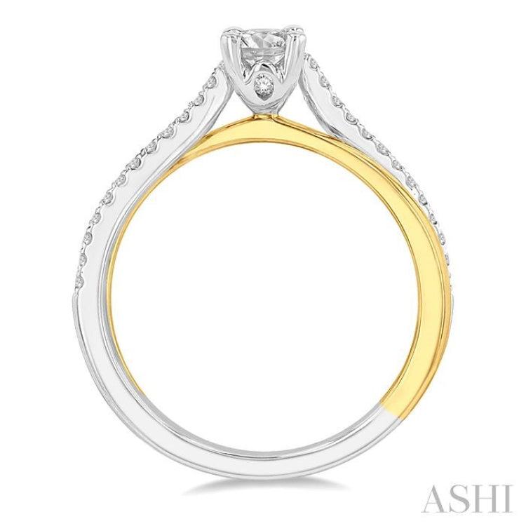 1/2 Ctw Two Tone Criss Cross Round & Oval Cut Diamond Engagement Ring With 1/3 Ct Oval Cut Center Stone in 14K White and Yellow Gold 1/2 Ctw Two Tone Criss Cross Round & Oval Cut Diamond Engagement Ring With 1/3 Ct Oval Cut Center Stone in 14K White and Yellow Gold