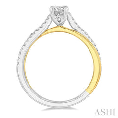 1/2 Ctw Two Tone Criss Cross Round & Oval Cut Diamond Engagement Ring With 1/3 Ct Oval Cut Center Stone in 14K White and Yellow Gold 1/2 Ctw Two Tone Criss Cross Round & Oval Cut Diamond Engagement Ring With 1/3 Ct Oval Cut Center Stone in 14K White and Yellow Gold