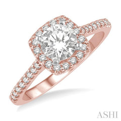 3/4 ctw Diamond Ladies Engagement Ring with 1/2 Ct Round Cut Center Stone in 14K Rose and White Gold 3/4 ctw Diamond Ladies Engagement Ring with 1/2 Ct Round Cut Center Stone in 14K Rose and White Gold