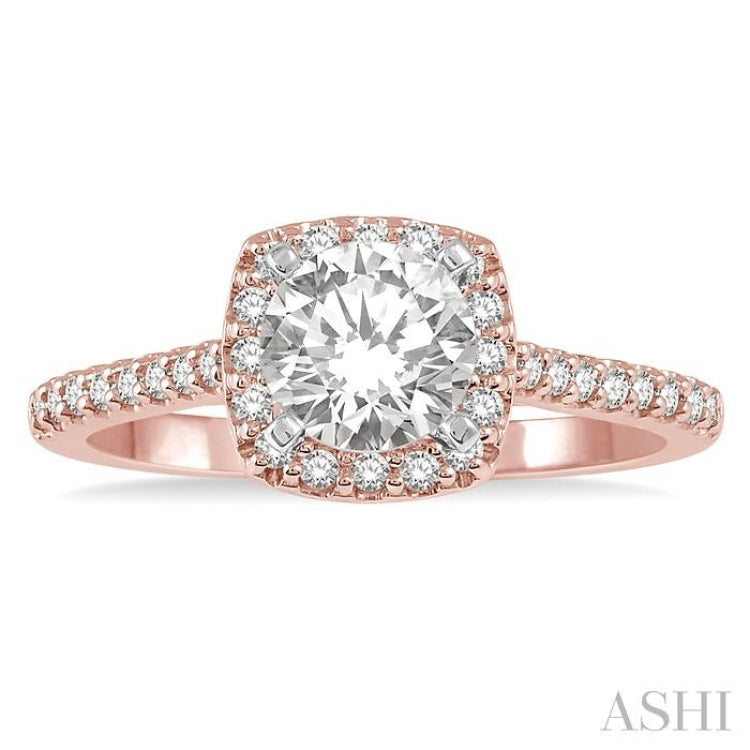 3/4 ctw Diamond Ladies Engagement Ring with 1/2 Ct Round Cut Center Stone in 14K Rose and White Gold 3/4 ctw Diamond Ladies Engagement Ring with 1/2 Ct Round Cut Center Stone in 14K Rose and White Gold