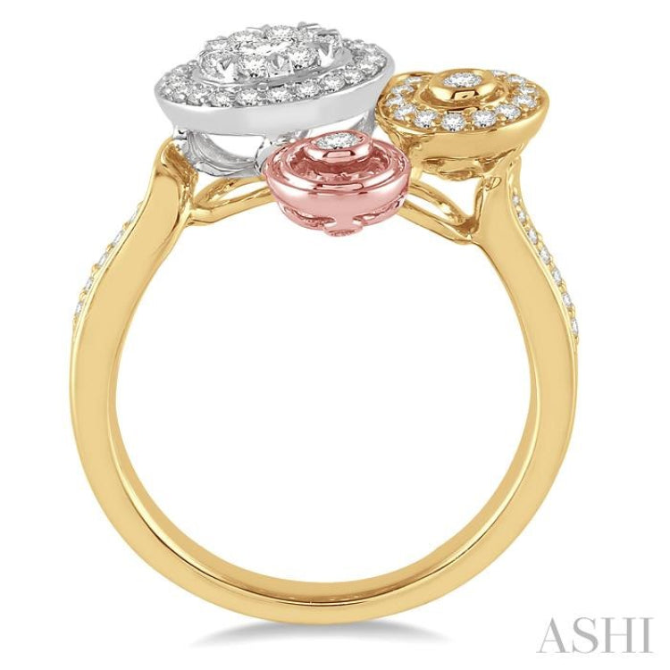 5/8 ctw Round Cut Diamond Lovebright Fashion Ring in 14K Tri Color Gold 5/8 ctw Round Cut Diamond Lovebright Fashion Ring in 14K Tri Color Gold