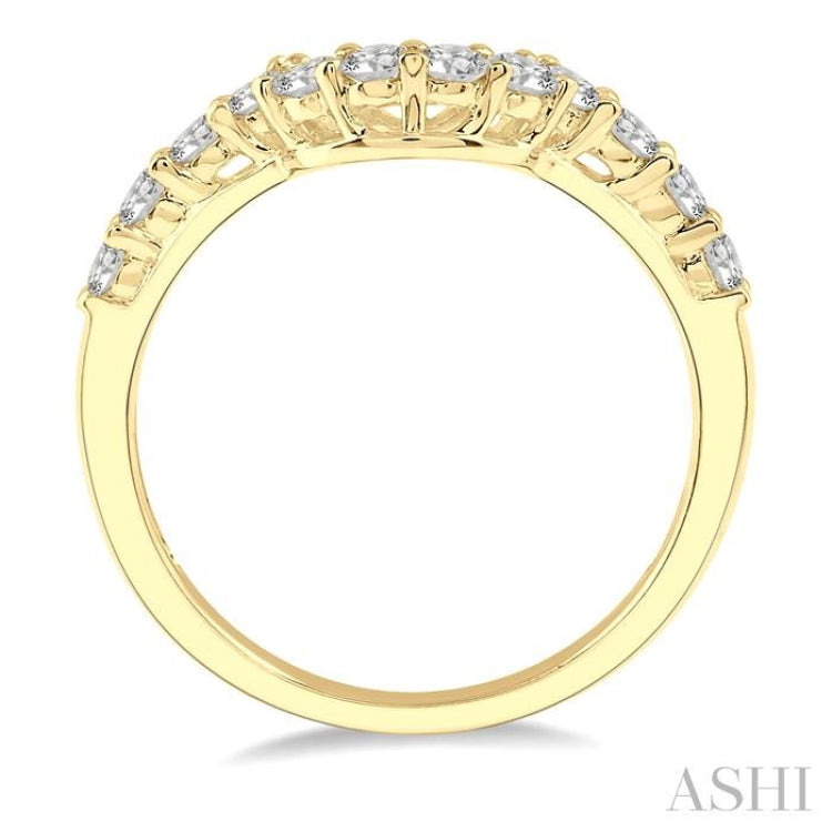 1/2 Ctw U-Drop Round Cut Diamond Wedding Band in 14K Yellow Gold 1/2 Ctw U-Drop Round Cut Diamond Wedding Band in 14K Yellow Gold