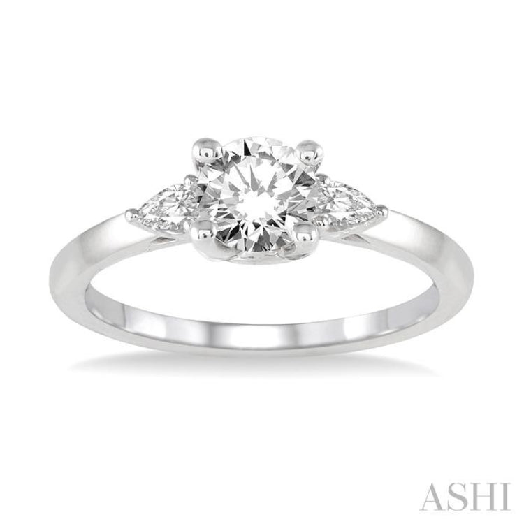 1/5 Ctw Round Center Pear Cut Diamond Semi-Mount Engagement Ring in 14K White Gold 1/5 Ctw Round Center Pear Cut Diamond Semi-Mount Engagement Ring in 14K White Gold