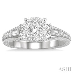 7/8 ctw Circular Mount Lovebright Round Cut and Baguette Diamond Engagement Ring in 14K White Gold 7/8 ctw Circular Mount Lovebright Round Cut and Baguette Diamond Engagement Ring in 14K White Gold
