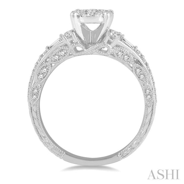 7/8 ctw Circular Mount Lovebright Round Cut and Baguette Diamond Engagement Ring in 14K White Gold 7/8 ctw Circular Mount Lovebright Round Cut and Baguette Diamond Engagement Ring in 14K White Gold