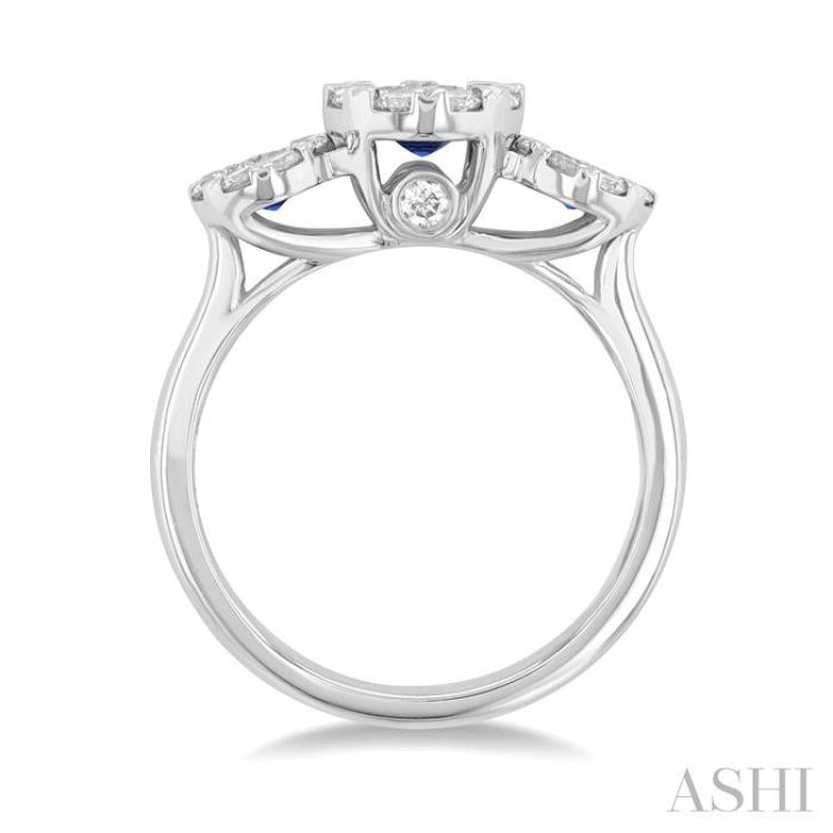 3.8 MM & 3 MM Sapphire and 5/8 Ctw Round Cut Diamond Precious Lovebright Past, Present and Future Ring in 14K White Gold 3.8 MM & 3 MM Sapphire and 5/8 Ctw Round Cut Diamond Precious Lovebright Past, Present and Future Ring in 14K White Gold