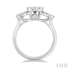 3.8 MM & 3 MM Sapphire and 5/8 Ctw Round Cut Diamond Precious Lovebright Past, Present and Future Ring in 14K White Gold 3.8 MM & 3 MM Sapphire and 5/8 Ctw Round Cut Diamond Precious Lovebright Past, Present and Future Ring in 14K White Gold
