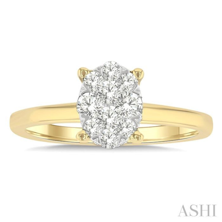 1/2 Ctw Lovebright Oval Shaped Round Cut Diamond Ring in 14K Yellow and White Gold 1/2 Ctw Lovebright Oval Shaped Round Cut Diamond Ring in 14K Yellow and White Gold