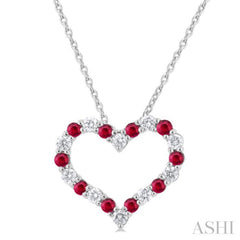 1.80 MM Round Cut Ruby and 1/4 Ctw Open Heart Round Cut Diamond Precious Fashion Pendant With Chain in 14K White Gold 1.80 MM Round Cut Ruby and 1/4 Ctw Open Heart Round Cut Diamond Precious Fashion Pendant With Chain in 14K White Gold