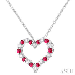 1.80 MM Round Cut Ruby and 1/4 Ctw Open Heart Round Cut Diamond Precious Fashion Pendant With Chain in 14K White Gold 1.80 MM Round Cut Ruby and 1/4 Ctw Open Heart Round Cut Diamond Precious Fashion Pendant With Chain in 14K White Gold