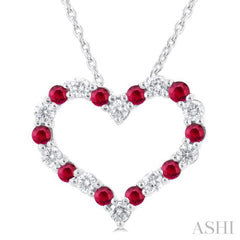 1.80 MM Round Cut Ruby and 1/4 Ctw Open Heart Round Cut Diamond Precious Fashion Pendant With Chain in 14K White Gold 1.80 MM Round Cut Ruby and 1/4 Ctw Open Heart Round Cut Diamond Precious Fashion Pendant With Chain in 14K White Gold