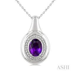 8X6 MM Oval Shape Amethyst and 1/20 Ctw Single Cut Diamond Semi-precious Pendant With Chain in Sterling Silver 8X6 MM Oval Shape Amethyst and 1/20 Ctw Single Cut Diamond Semi-precious Pendant With Chain in Sterling Silver