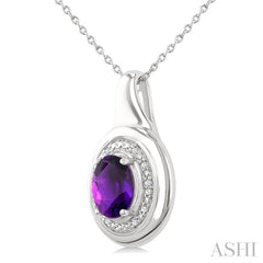 8X6 MM Oval Shape Amethyst and 1/20 Ctw Single Cut Diamond Semi-precious Pendant With Chain in Sterling Silver 8X6 MM Oval Shape Amethyst and 1/20 Ctw Single Cut Diamond Semi-precious Pendant With Chain in Sterling Silver