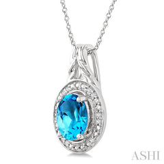 9X7 MM Oval Shape Blue Topaz and 1/20 Ctw Single Cut Diamond Semi-precious Pendant With Chain in Sterling Silver 9X7 MM Oval Shape Blue Topaz and 1/20 Ctw Single Cut Diamond Semi-precious Pendant With Chain in Sterling Silver
