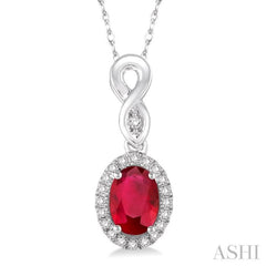 6x4 MM Oval Cut Ruby and 1/10 Ctw Round Cut Diamond Pendant in 14K White Gold with Chain 6x4 MM Oval Cut Ruby and 1/10 Ctw Round Cut Diamond Pendant in 14K White Gold with Chain