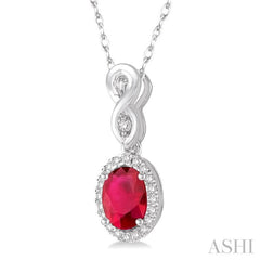 6x4 MM Oval Cut Ruby and 1/10 Ctw Round Cut Diamond Pendant in 14K White Gold with Chain 6x4 MM Oval Cut Ruby and 1/10 Ctw Round Cut Diamond Pendant in 14K White Gold with Chain