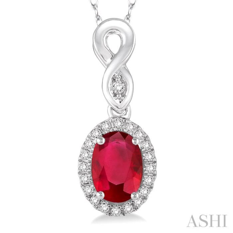 6x4 MM Oval Cut Ruby and 1/10 Ctw Round Cut Diamond Pendant in 14K White Gold with Chain 6x4 MM Oval Cut Ruby and 1/10 Ctw Round Cut Diamond Pendant in 14K White Gold with Chain