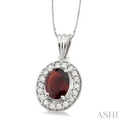 8x6 MM Oval Cut Garnet and 1/3 Ctw Round Cut Diamond Pendant in 14K White Gold with Chain 8x6 MM Oval Cut Garnet and 1/3 Ctw Round Cut Diamond Pendant in 14K White Gold with Chain