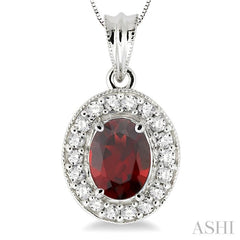 8x6 MM Oval Cut Garnet and 1/3 Ctw Round Cut Diamond Pendant in 14K White Gold with Chain 8x6 MM Oval Cut Garnet and 1/3 Ctw Round Cut Diamond Pendant in 14K White Gold with Chain