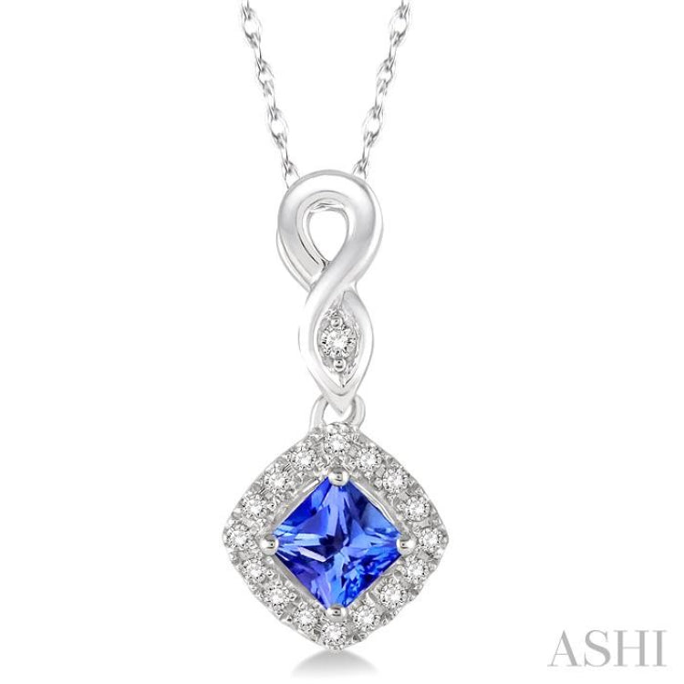 4x4 MM Cushion Shape Tanzanite and 1/10 Ctw Round Cut Diamond Pendant in 10K White Gold with Chain 4x4 MM Cushion Shape Tanzanite and 1/10 Ctw Round Cut Diamond Pendant in 10K White Gold with Chain