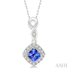 4x4 MM Cushion Shape Tanzanite and 1/10 Ctw Round Cut Diamond Pendant in 10K White Gold with Chain 4x4 MM Cushion Shape Tanzanite and 1/10 Ctw Round Cut Diamond Pendant in 10K White Gold with Chain