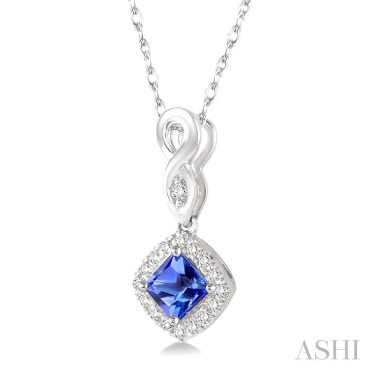 4x4 MM Cushion Shape Tanzanite and 1/10 Ctw Round Cut Diamond Pendant in 10K White Gold with Chain 4x4 MM Cushion Shape Tanzanite and 1/10 Ctw Round Cut Diamond Pendant in 10K White Gold with Chain