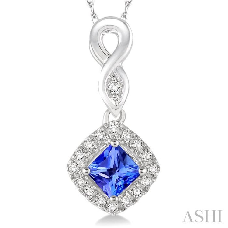 4x4 MM Cushion Shape Tanzanite and 1/10 Ctw Round Cut Diamond Pendant in 10K White Gold with Chain 4x4 MM Cushion Shape Tanzanite and 1/10 Ctw Round Cut Diamond Pendant in 10K White Gold with Chain
