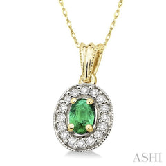 6x4 MM Oval Cut Emerald and 1/5 Ctw Round Cut Diamond Pendant in 14K Yellow Gold with Chain 6x4 MM Oval Cut Emerald and 1/5 Ctw Round Cut Diamond Pendant in 14K Yellow Gold with Chain