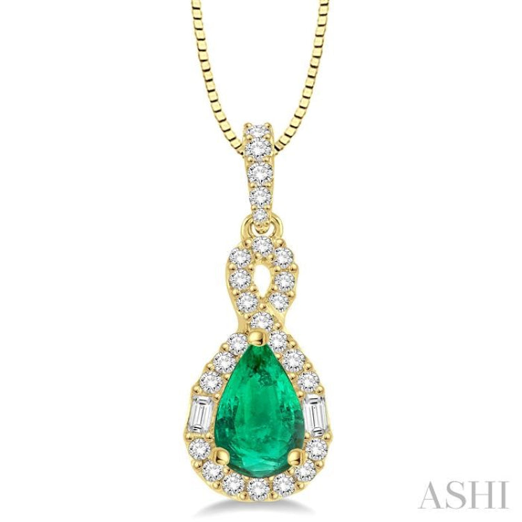 7x5 MM Pear Shape Emerald and 1/3 Ctw Diamond Precious Pendant in 14K Yellow Gold with Chain 7x5 MM Pear Shape Emerald and 1/3 Ctw Diamond Precious Pendant in 14K Yellow Gold with Chain