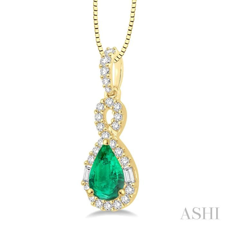7x5 MM Pear Shape Emerald and 1/3 Ctw Diamond Precious Pendant in 14K Yellow Gold with Chain 7x5 MM Pear Shape Emerald and 1/3 Ctw Diamond Precious Pendant in 14K Yellow Gold with Chain