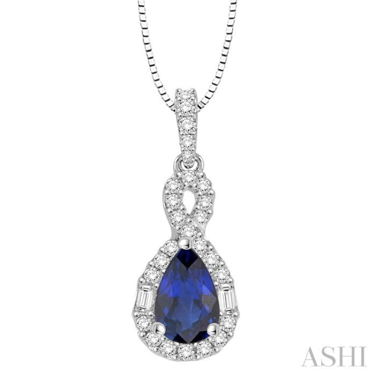 7x5 MM Pear Shape Sapphire and 1/3 Ctw Diamond Precious Pendant in 14K White Gold with Chain 7x5 MM Pear Shape Sapphire and 1/3 Ctw Diamond Precious Pendant in 14K White Gold with Chain