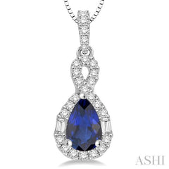 7x5 MM Pear Shape Sapphire and 1/3 Ctw Diamond Precious Pendant in 14K White Gold with Chain 7x5 MM Pear Shape Sapphire and 1/3 Ctw Diamond Precious Pendant in 14K White Gold with Chain