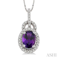 8x6 MM Oval Cut Amethyst and 1/4 Ctw Round Cut Diamond Pendant in 14K White Gold with Chain 8x6 MM Oval Cut Amethyst and 1/4 Ctw Round Cut Diamond Pendant in 14K White Gold with Chain