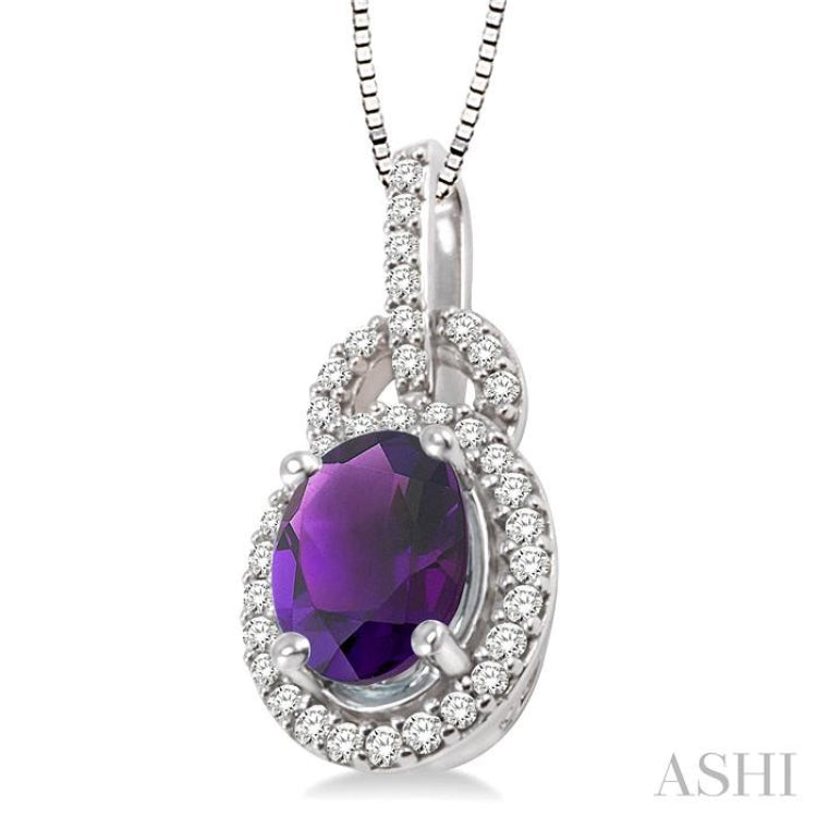 8x6 MM Oval Cut Amethyst and 1/4 Ctw Round Cut Diamond Pendant in 14K White Gold with Chain 8x6 MM Oval Cut Amethyst and 1/4 Ctw Round Cut Diamond Pendant in 14K White Gold with Chain