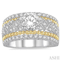 3/4 ctw Round Cut Diamond Semi-Mount Engagement Ring in 14K White and Yellow Gold 3/4 ctw Round Cut Diamond Semi-Mount Engagement Ring in 14K White and Yellow Gold